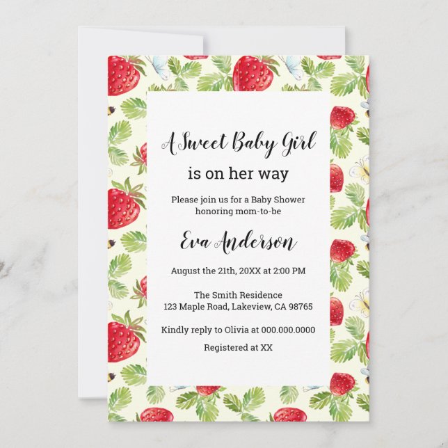 Elegant Strawberry Baby Shower  Invitation (Front)