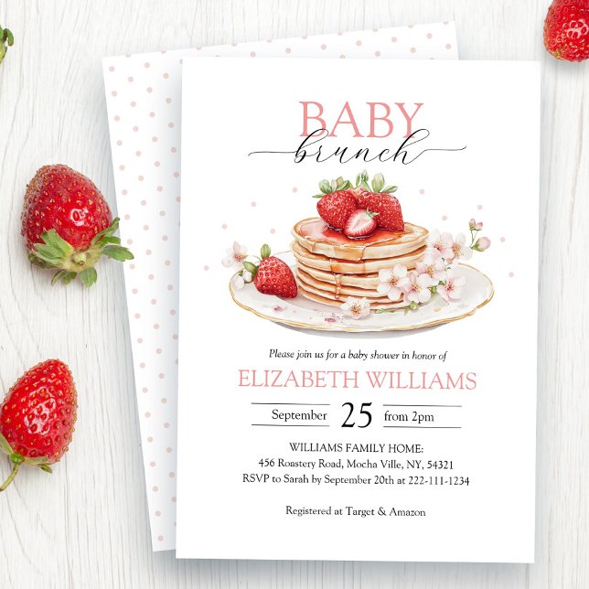 Elegant Strawberry Pancake Brunch Baby Shower Invitation (Creator Uploaded)