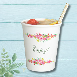 Elegant Strawberry Pink Peony Bridal Shower Paper Cups