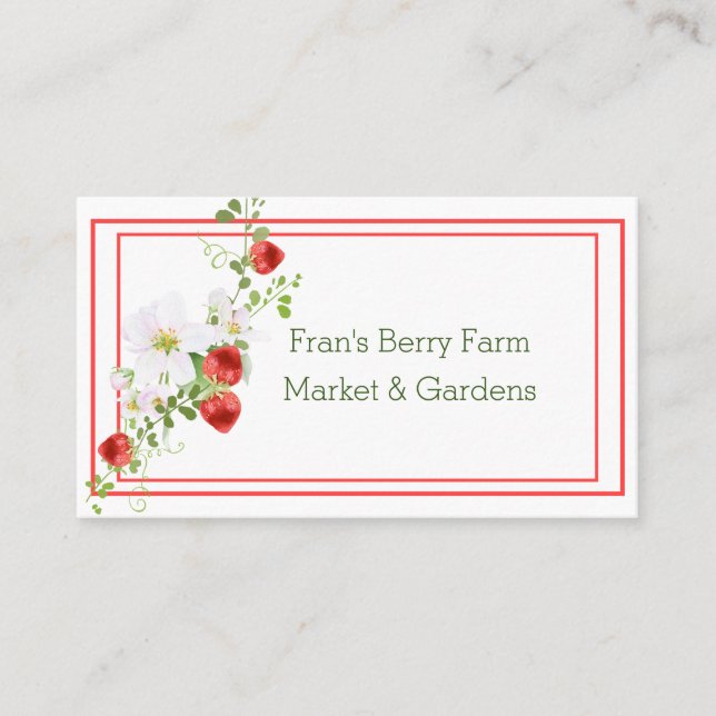Elegant Strawberry Vine with Flowers Business Card (Front)