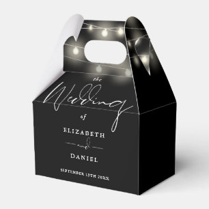 Elegant String Lights Black And White Wedding Favour Box