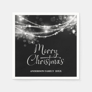 Elegant String Lights Black Christmas Napkin