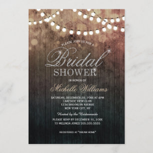 Elegant string lights brown bokeh bridal shower invitation