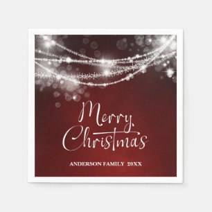 Elegant String Lights Burgundy Christmas Napkin