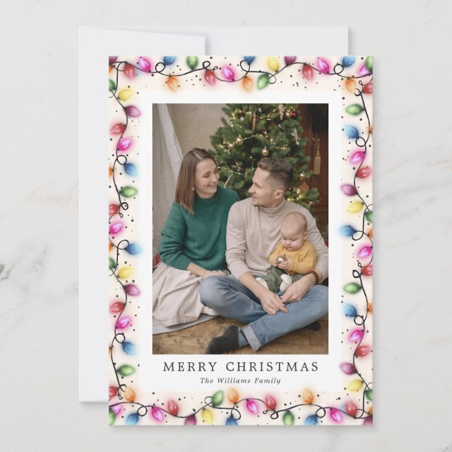 Elegant String Lights Colorful Photo Christmas Holiday Card (Front)