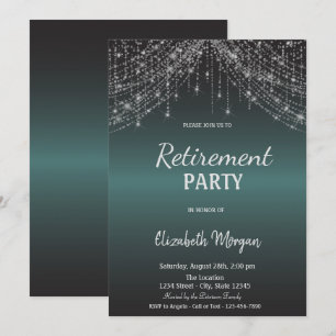 Elegant String Lights Dark Green Retirement  Invitation