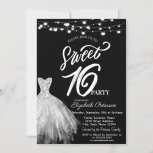 Elegant String Lights Dress Black Sweet 16 Invitation