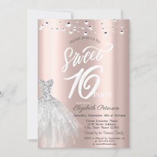 Elegant String Lights Dress Rose Gold Sweet 16 Invitation