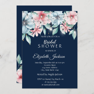 Elegant String Lights Floral Bridal Shower Invitation