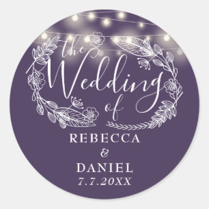 Elegant String Lights Floral Purple Wedding Classic Round Sticker