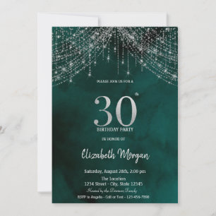 Elegant String Lights Green 30th Birthday Invitation