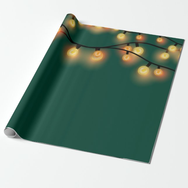 Elegant String Lights Green Holiday Wrapping Paper (Unrolled)