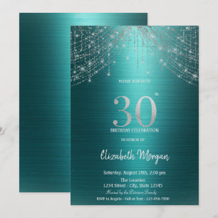Elegant String Lights Green Metallic 30th Birthday Invitation