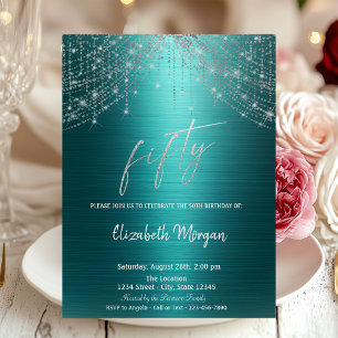 Elegant String Lights Green Metallic 50th  Invitation