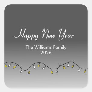 Elegant String Lights Happy New Year's 2026 Square Sticker
