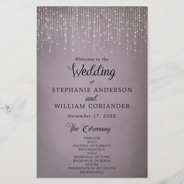 Elegant String Lights Mauve Wedding Program (Front)