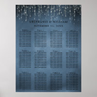Elegant String Lights Navy Blue Seating Chart