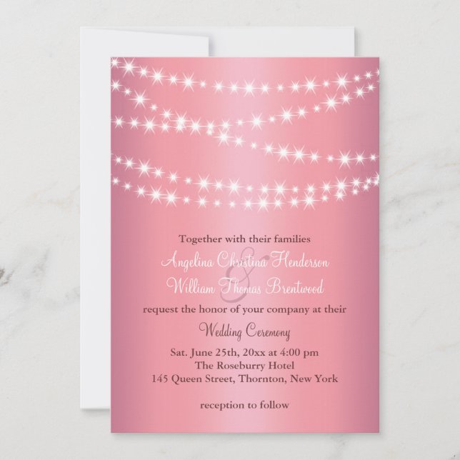 Elegant String Lights on Rose Gold Wedding Invite (Front)