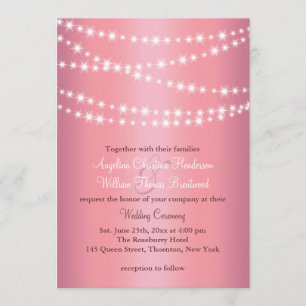 Elegant String Lights on Rose Gold Wedding Invite