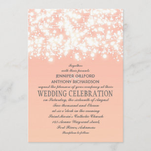 elegant string lights peach wedding invitations