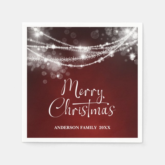 Elegant String Lights Red Christmas Napkin (Front)