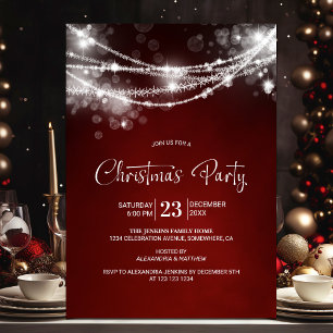 Elegant String Lights Red Christmas Party Invitation