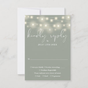 Elegant String Lights Sage Green Wedding RSVP Card