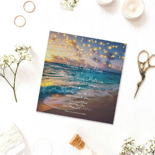 Elegant String Lights Summer Beach Wedding Invitation