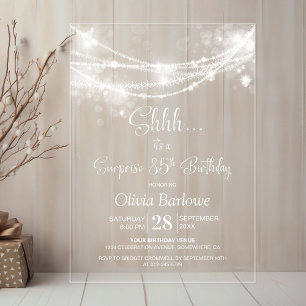 Elegant String Lights Surprise 85th Birthday Party Acrylic Invitations