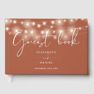 Elegant String Lights Terracotta Wedding Guest Book