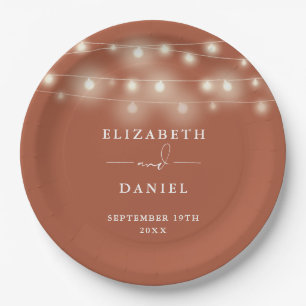 Elegant String Lights Terracotta Wedding Paper Plate