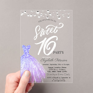 Elegant String Lights Violet Dress Sweet 16 Acrylic Invitations