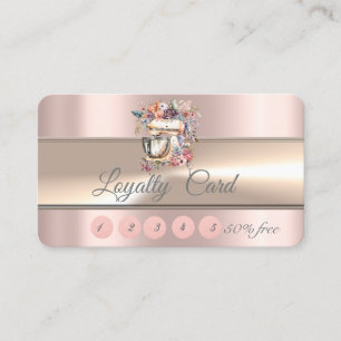 Elegant Stripe Bakery Rose Gold Floral Mixer Loyalty Card