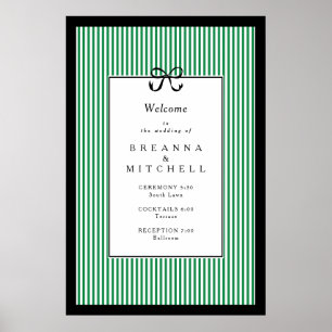Elegant Stripe Black Border Bow Wedding Welcome Poster