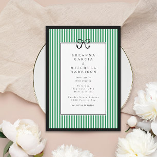 Elegant Stripe Black Border with Bow Wedding Invitation
