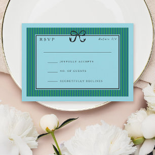 Elegant Stripe Black Border with Bow Wedding RSVP Card