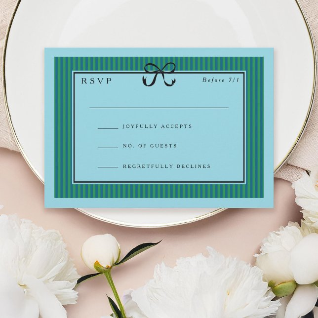 Elegant Stripe Black Border with Bow Wedding RSVP Card (Creator Uploaded)