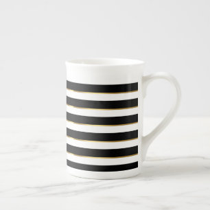 Elegant Stripe Black Gold White    Bone China Mug