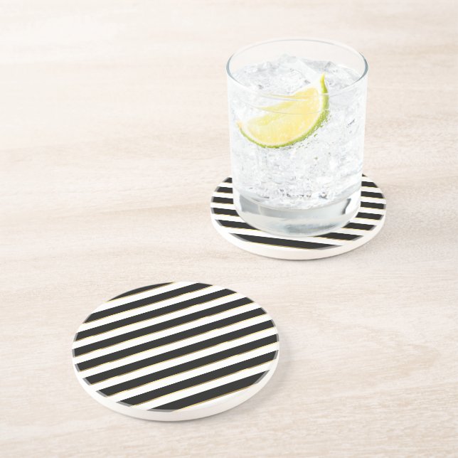  Elegant Stripe Black Gold White        Coaster (Side)