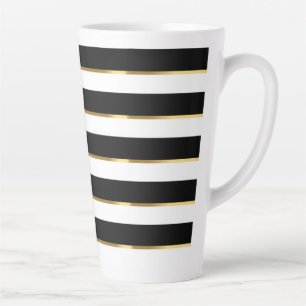  Elegant Stripe Black Gold White      Latte Mug
