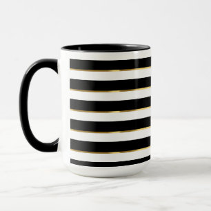 Elegant Stripe Black Gold White Mug
