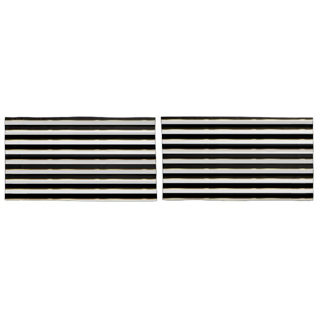  Elegant Stripe Black Gold White      Pillowcase (Back-Set)