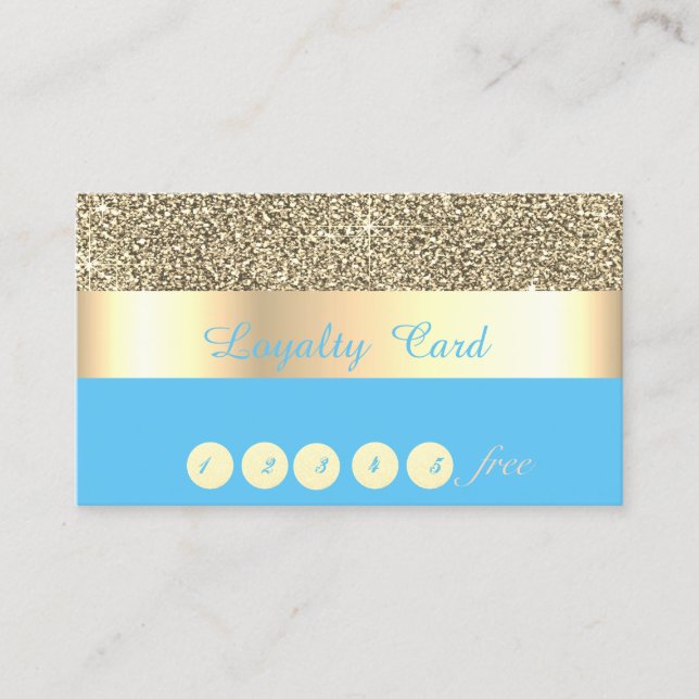 Elegant ,Stripe, Blue,Gold Glitter Loyalty Card (Front)