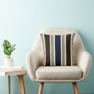 Elegant Stripe Cabana Style Navy Blue Brown Cushion