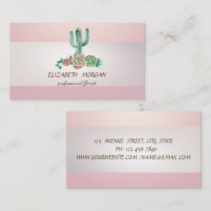 Elegant Stripe Cactus Succulent  Pink Business Card