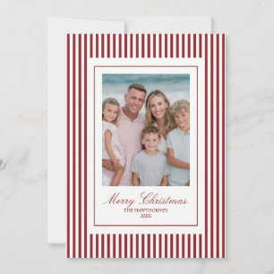 Elegant Stripe Christmas Bow Family Holiday Photo Card