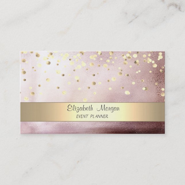 Elegant Stripe Confetti Rose Gold Business Card (Front)