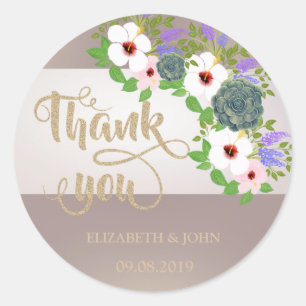 Elegant Stripe Floral Thank You Wedding Sticker
