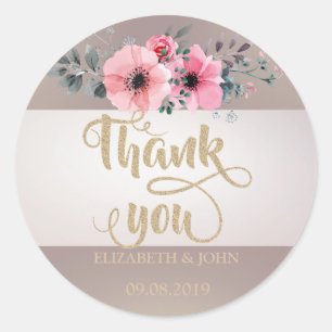 Elegant Stripe,Flower  Thank You Wedding Sticker