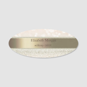 Elegant  Stripe, Glitter Bokeh, Pearls Name Tag